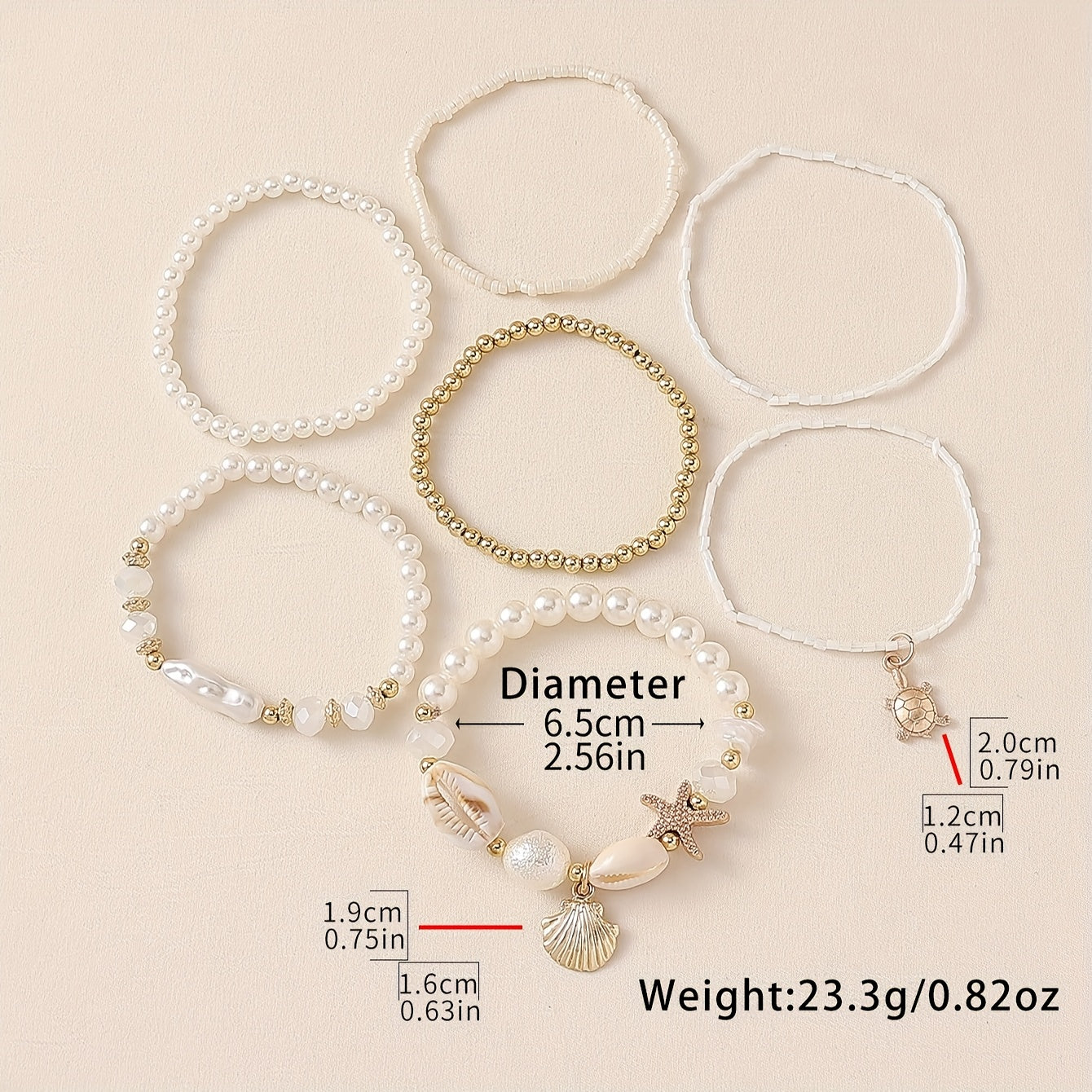 Boho White Pearl & Gold Sea Charm Stacked Bracelets