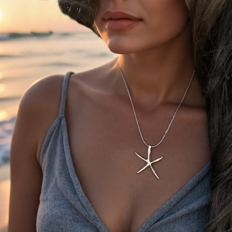 Bohemian Silver Starfish Pendant Necklace