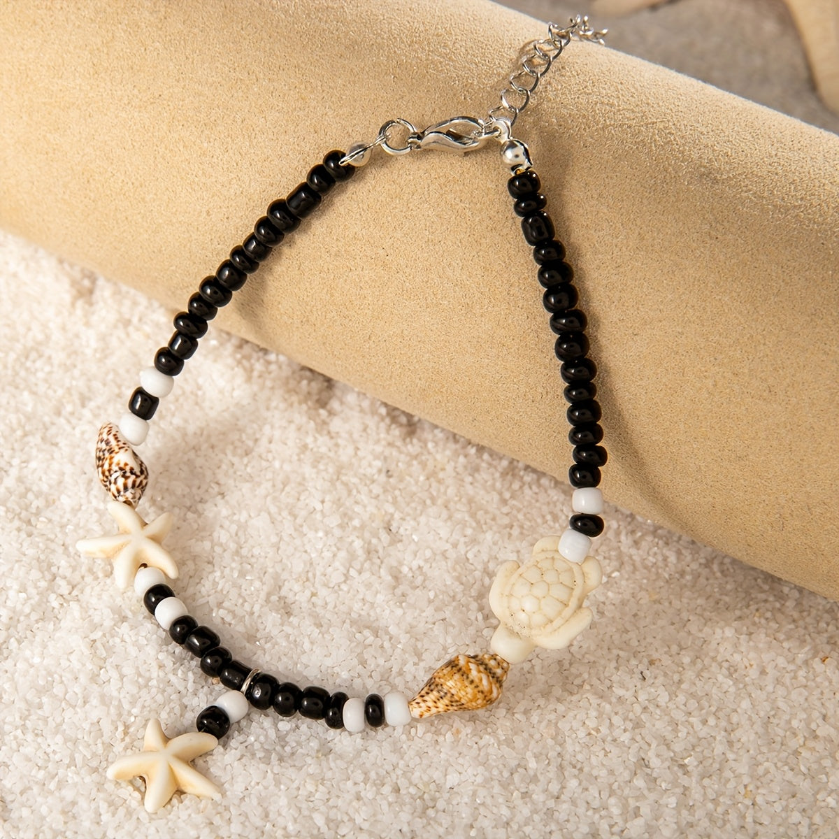 Bohemian Starfish and Seashell Beaded Anklet