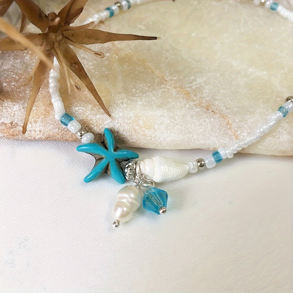 Beach Anklet with Turquoise Starfish and Pearl