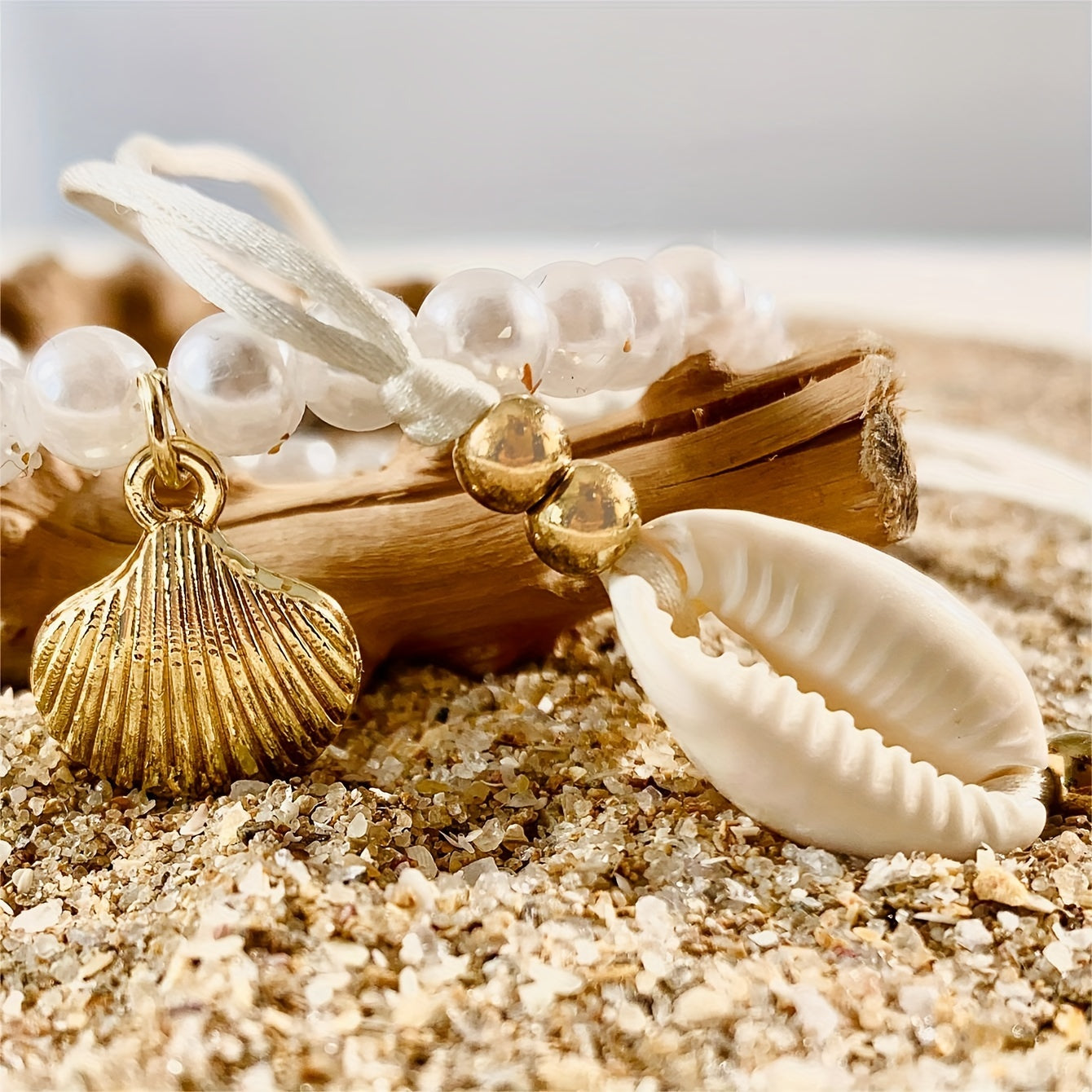Beachy Stackable Bracelets with Pearls, Shells, Starfish