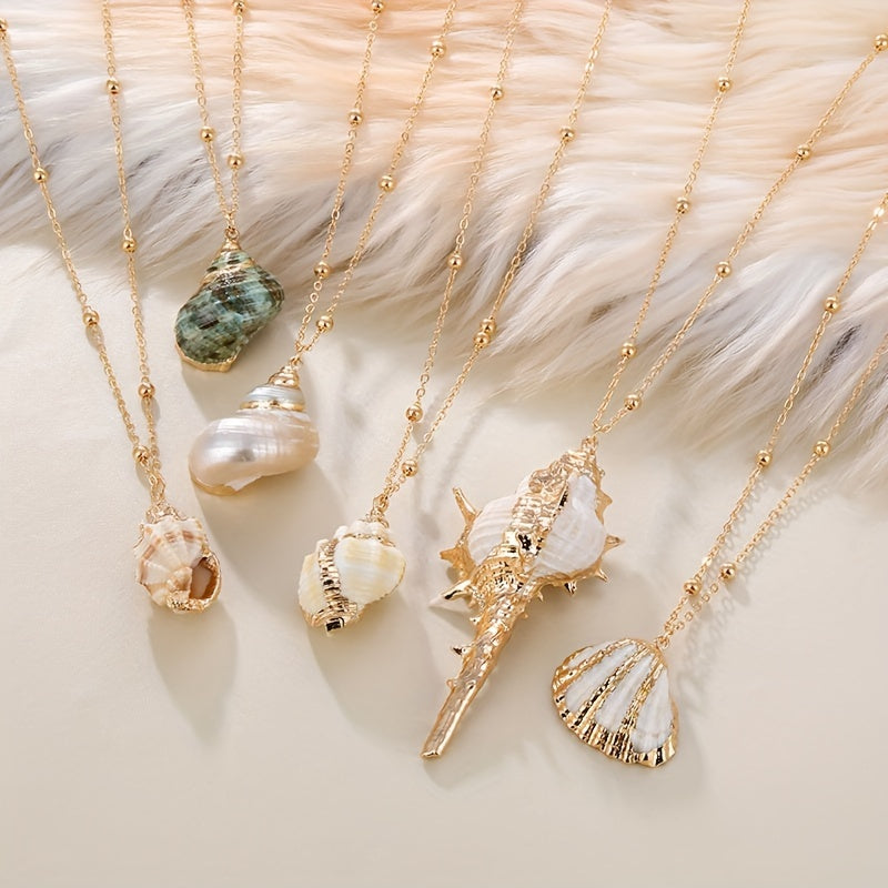 Gold Beaded Chain Natural Seashell Necklaces