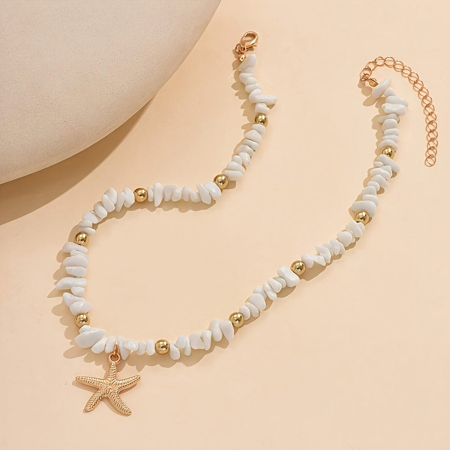 Bohemian White Beaded Choker with Starfish Charm