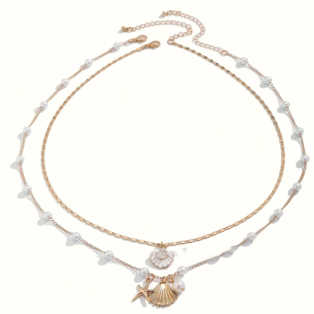Gold Layered Pearl Seashell Charm Necklaces