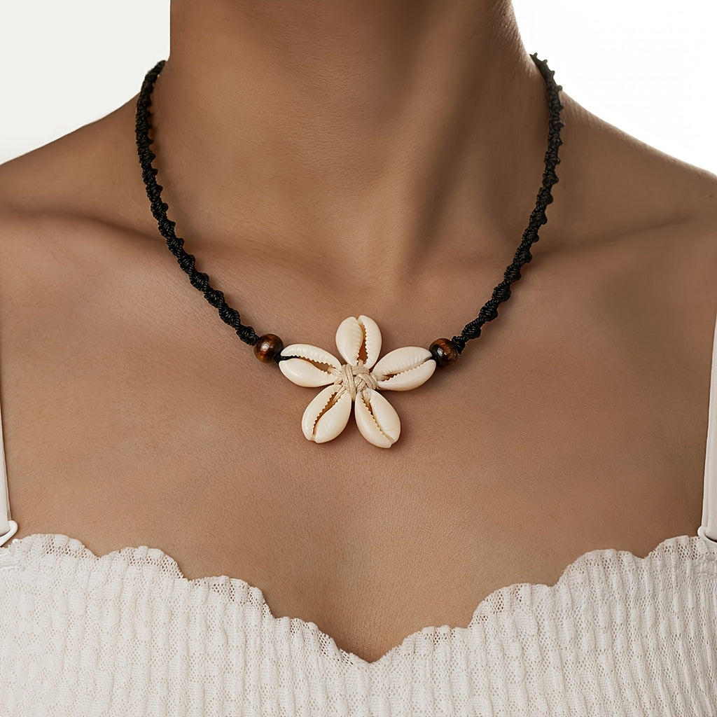 Bohemian Macrame Choker with Cowrie Shell Flower