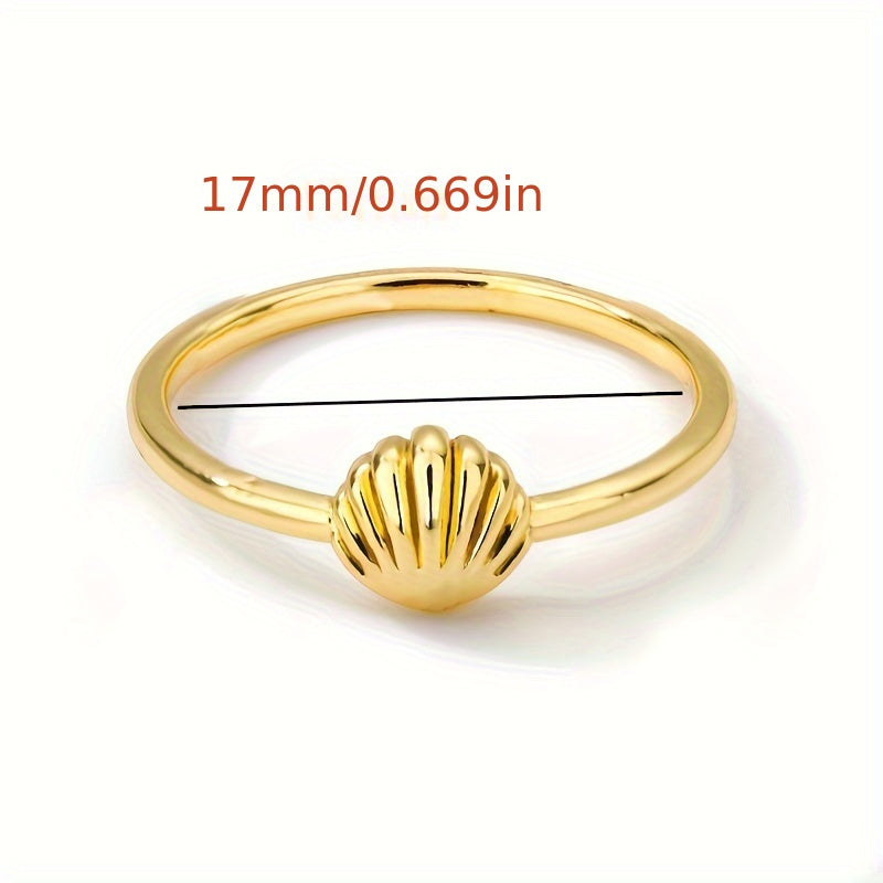 Gold Ribbed Shell Adjustable Ring