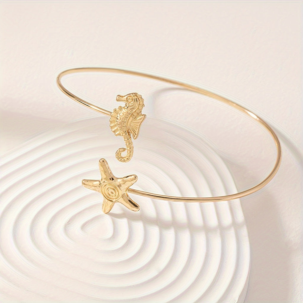 Bohemian Gold-Tone Arm Cuff with Seahorse Starfish