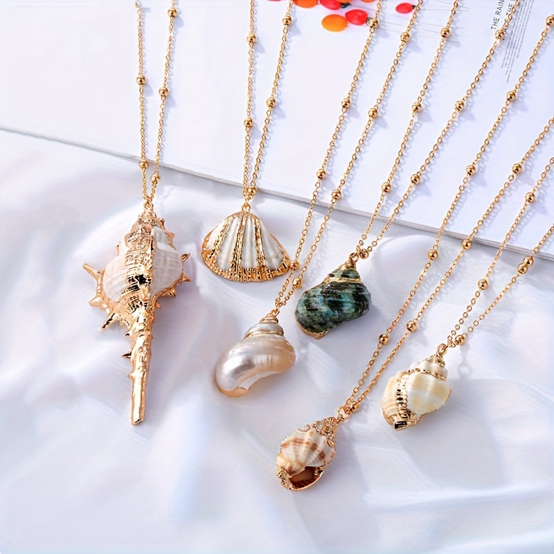 Gold Beaded Chain Natural Seashell Necklaces