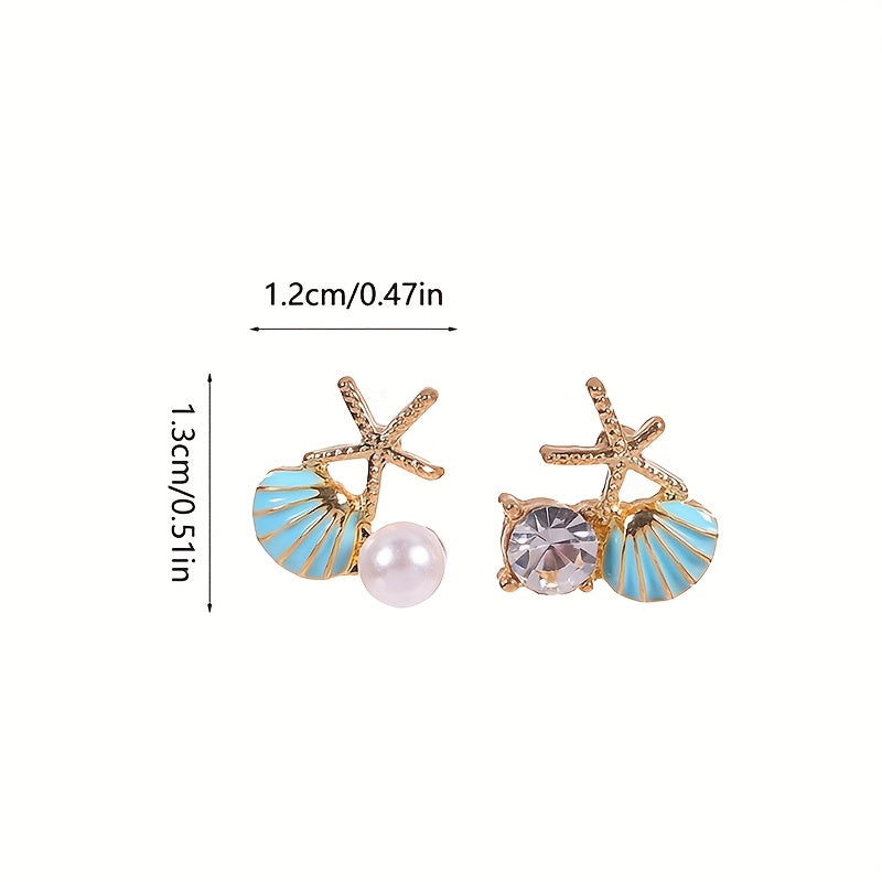 Asymmetric Starfish Shell Earrings with Pearl & CZ
