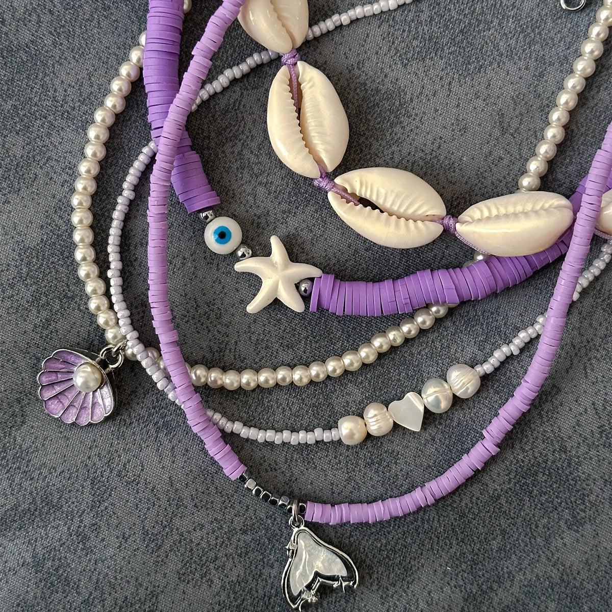 Beachy Layered Choker Set with Shells & Mermaid Tail