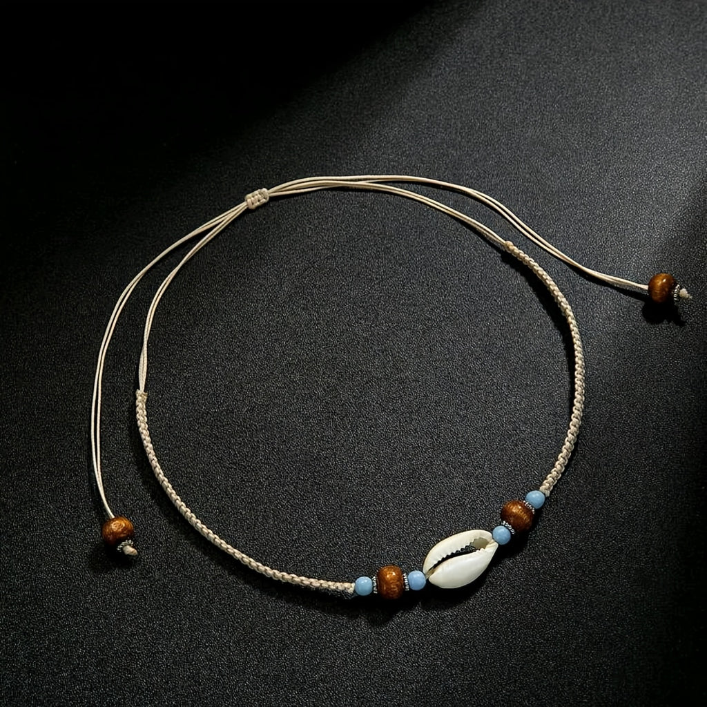 Bohemian Necklace with Cowrie Shell and Braided Cord