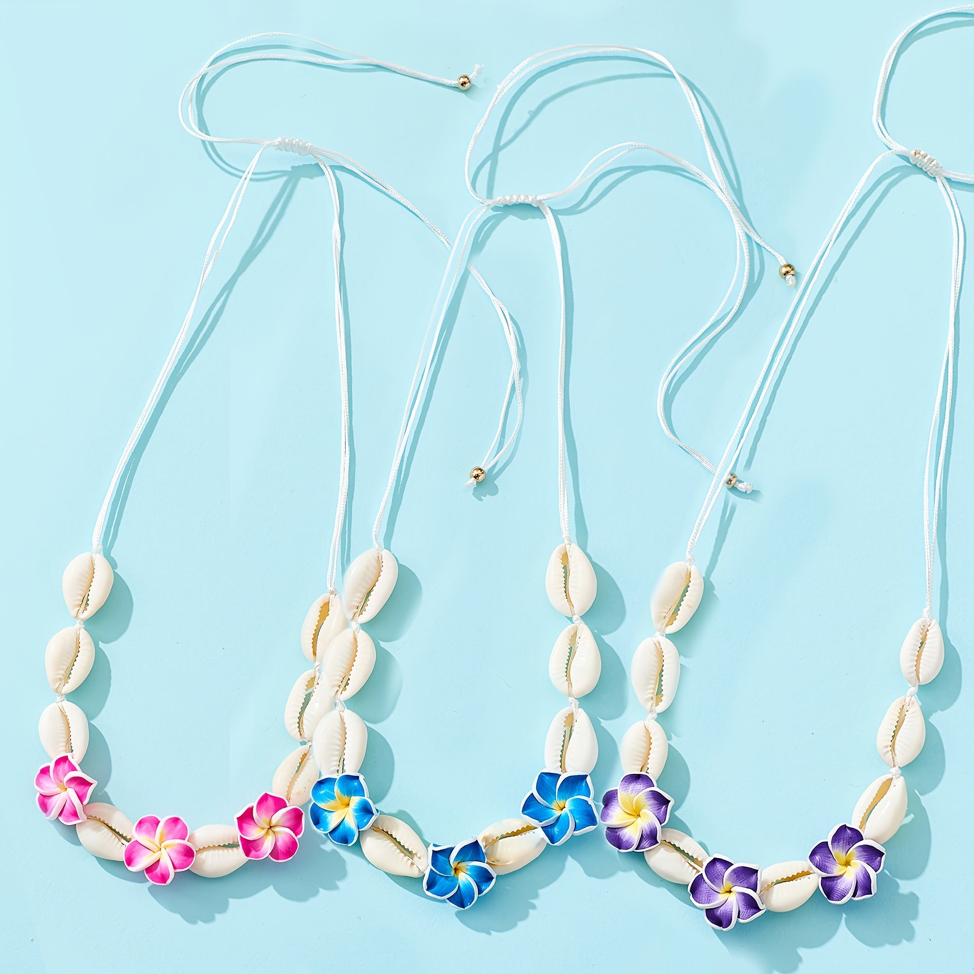 Adjustable Plumeria Flower Cowrie Shell Anklet