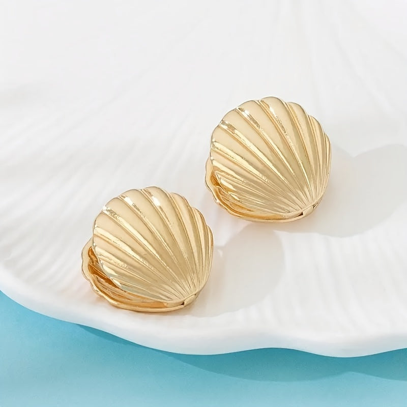 Fluted Gold-Tone Seashell Stud Earrings