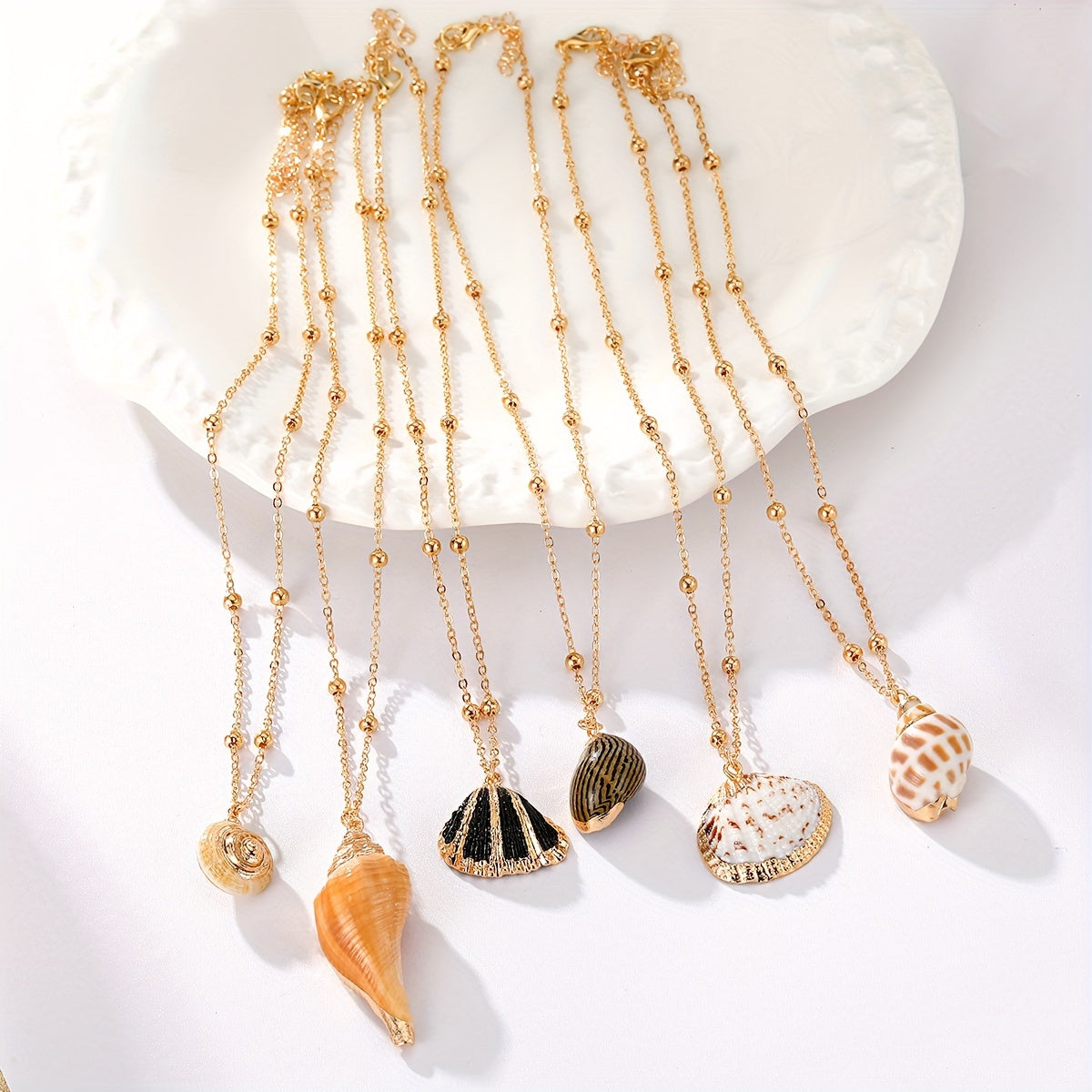 Diverse Natural Shell Necklaces with Gold Chains