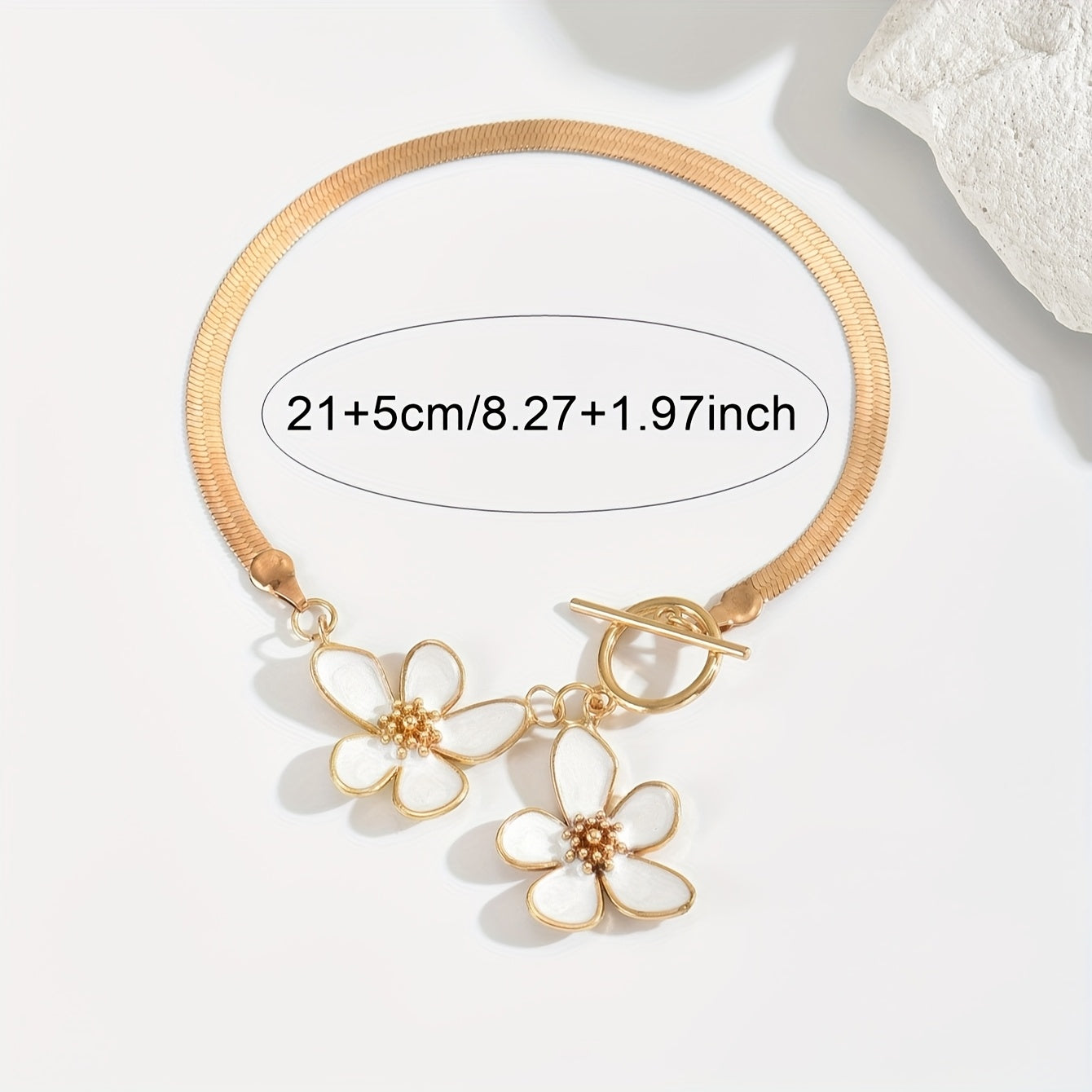 Bohemian Gold Tone Anklet with White Flower Charms