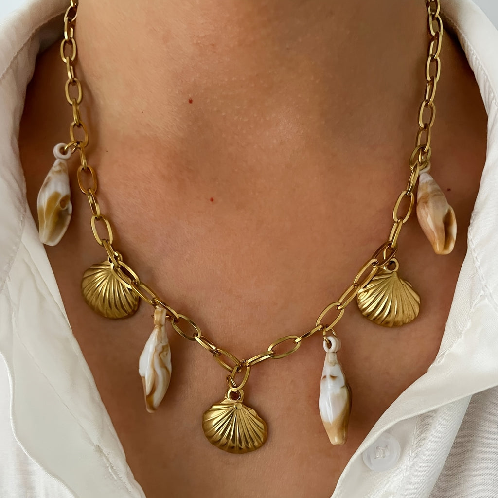 Bohemian Gold Chain Necklace with Shell Charms