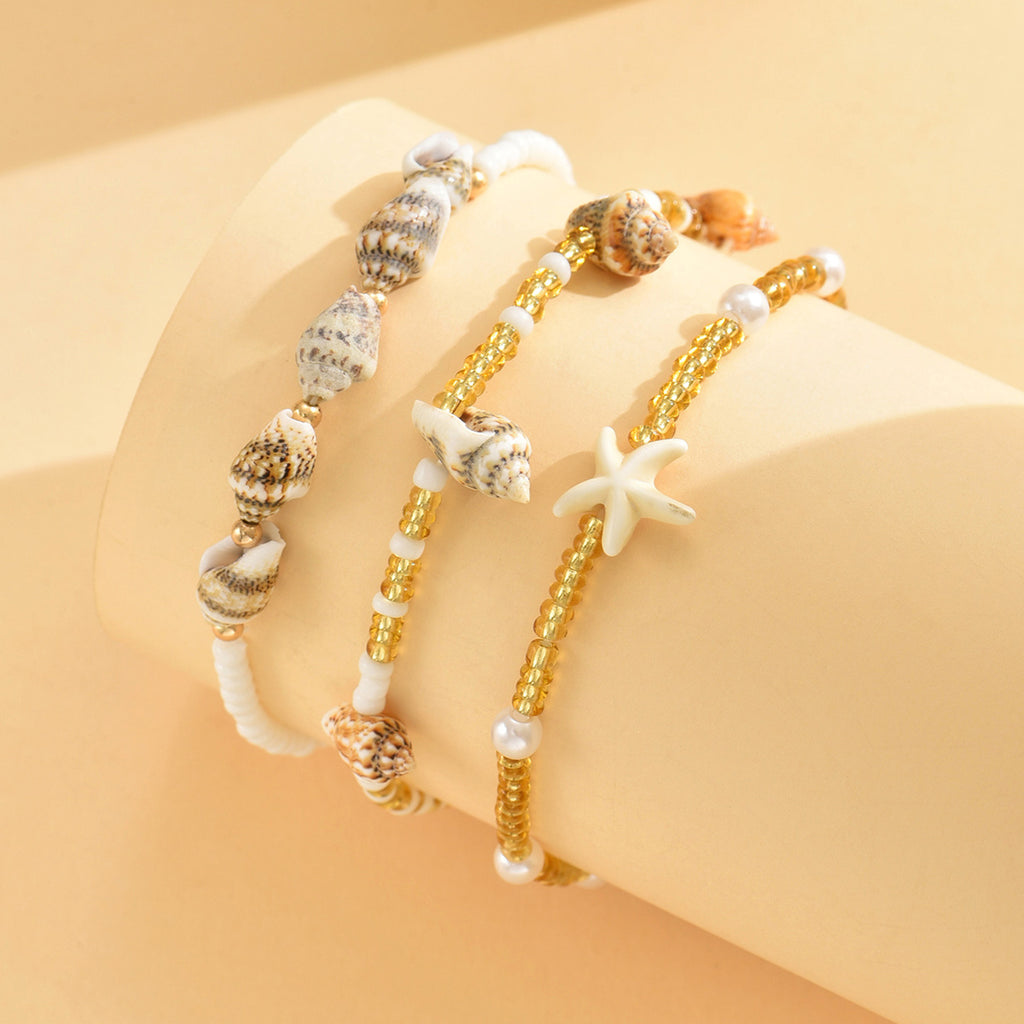 Boho Layered Shell and Starfish Beaded Anklets