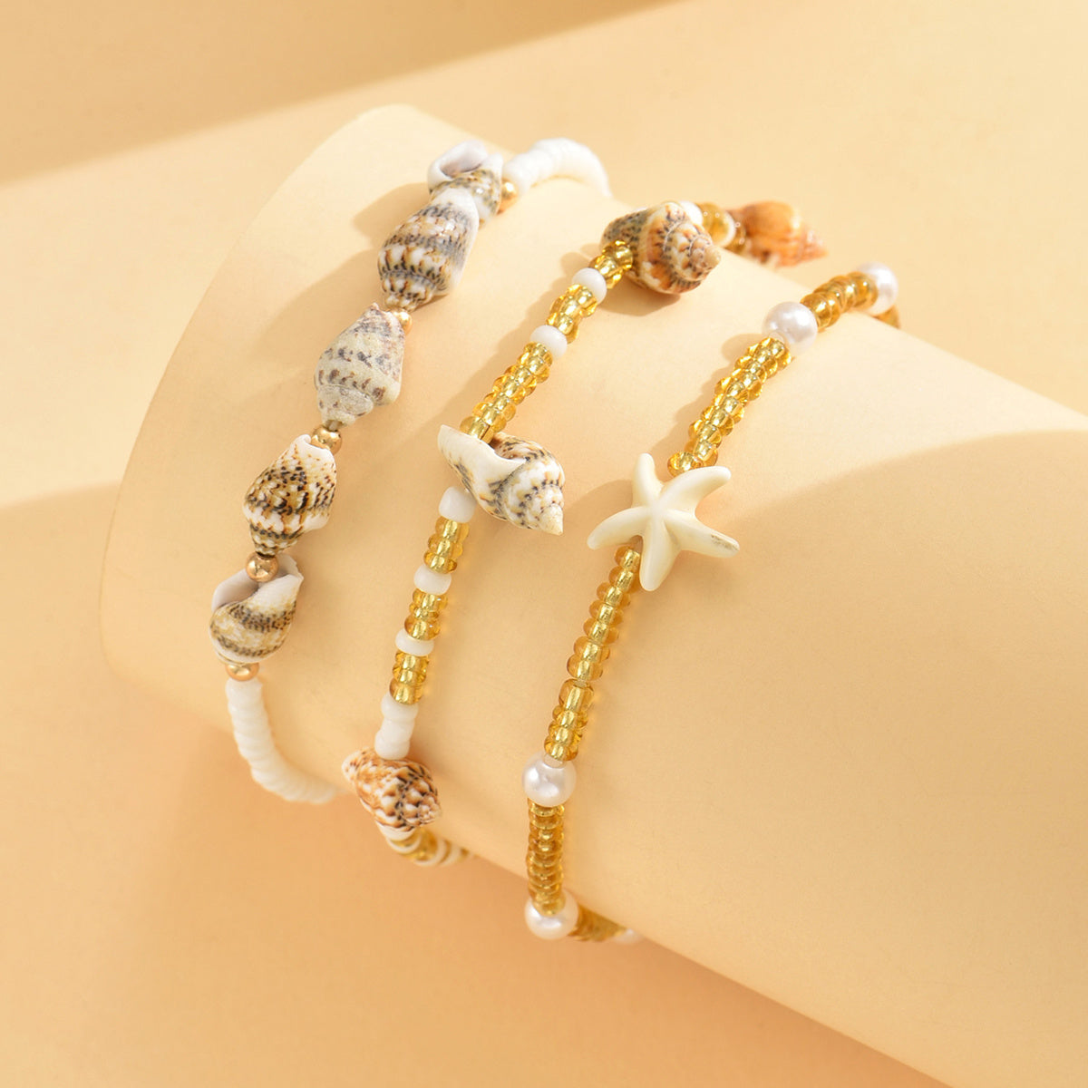 Boho Layered Shell and Starfish Beaded Anklets