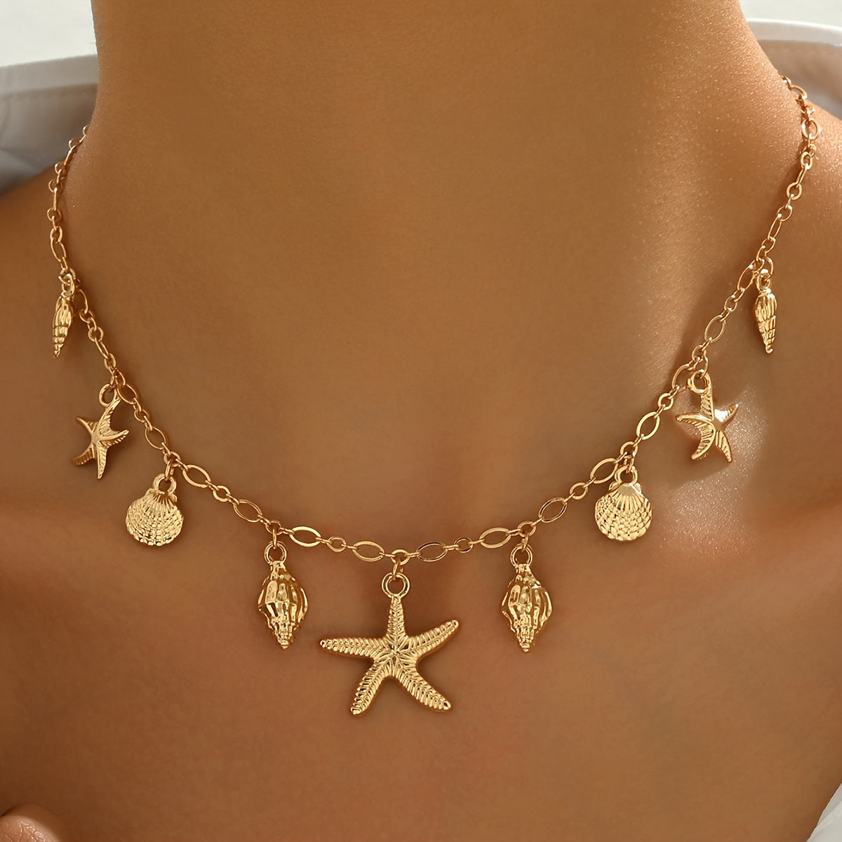 Boho Starfish & Shell Multi-Pendant Necklace