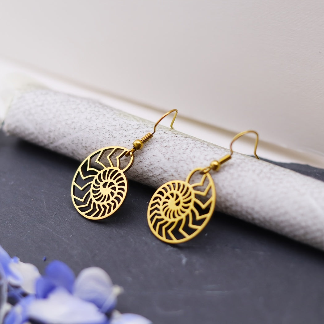 Gold Nautilus Shell Drop Earrings