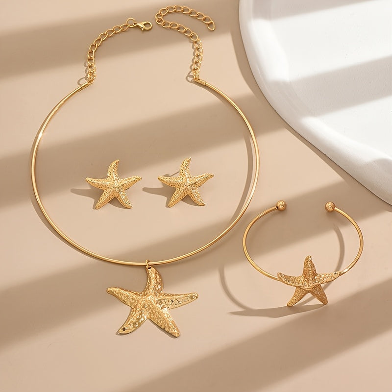 Gold-Tone Textured Starfish Jewelry Set
