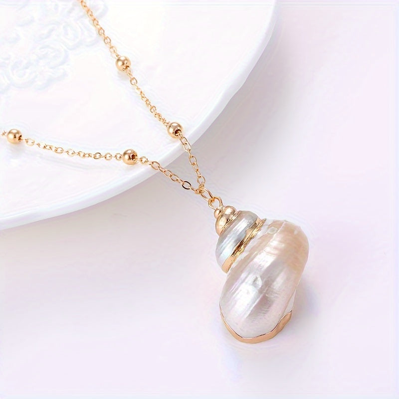 Gold Beaded Chain Natural Seashell Necklaces