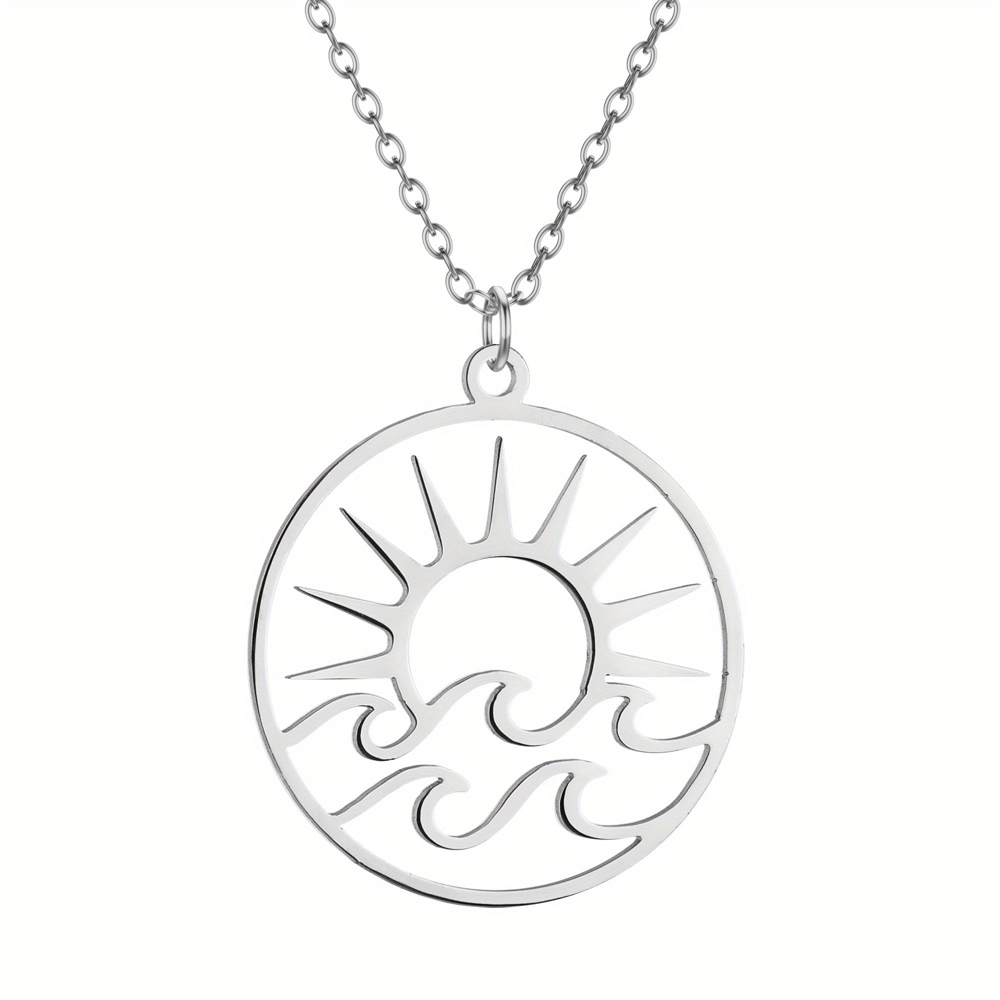 Gold-Tone Sun and Waves Pendant Necklace