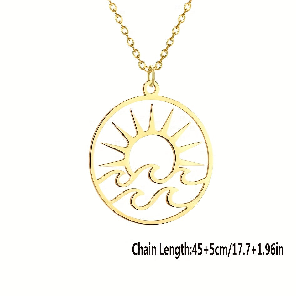 Gold-Tone Sun and Waves Pendant Necklace
