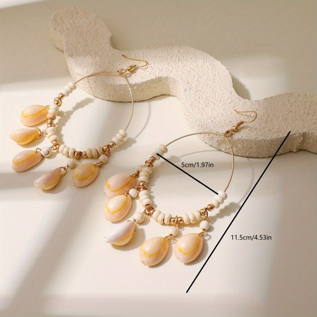 Gold-Tone Hoop Earrings with Dangle Cowrie Shells