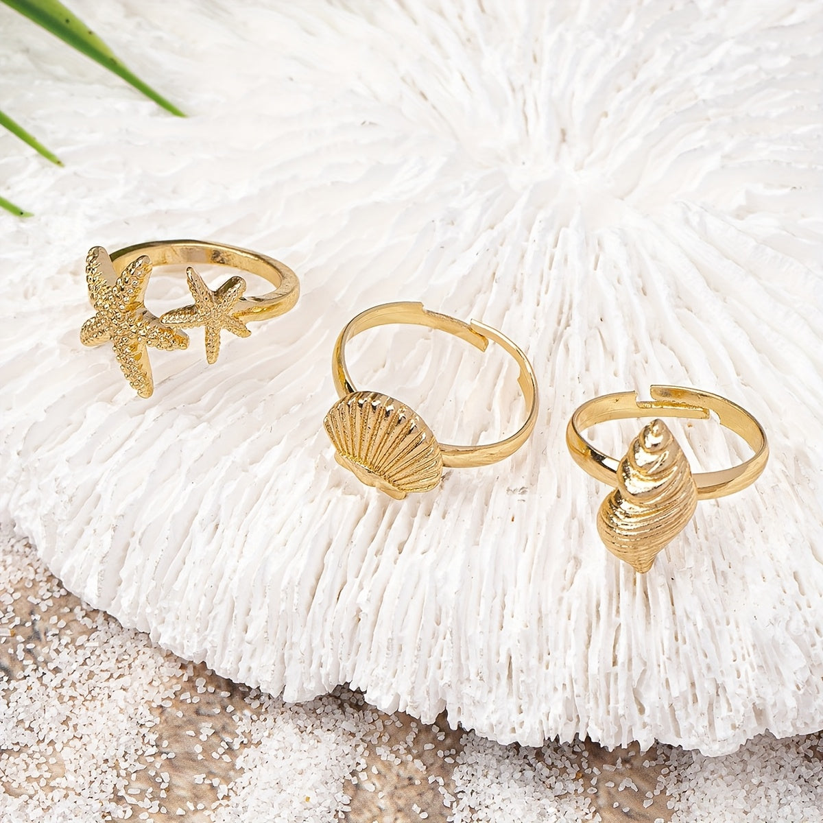 Gold-Tone Sea-Themed Rings with Shells & Starfish