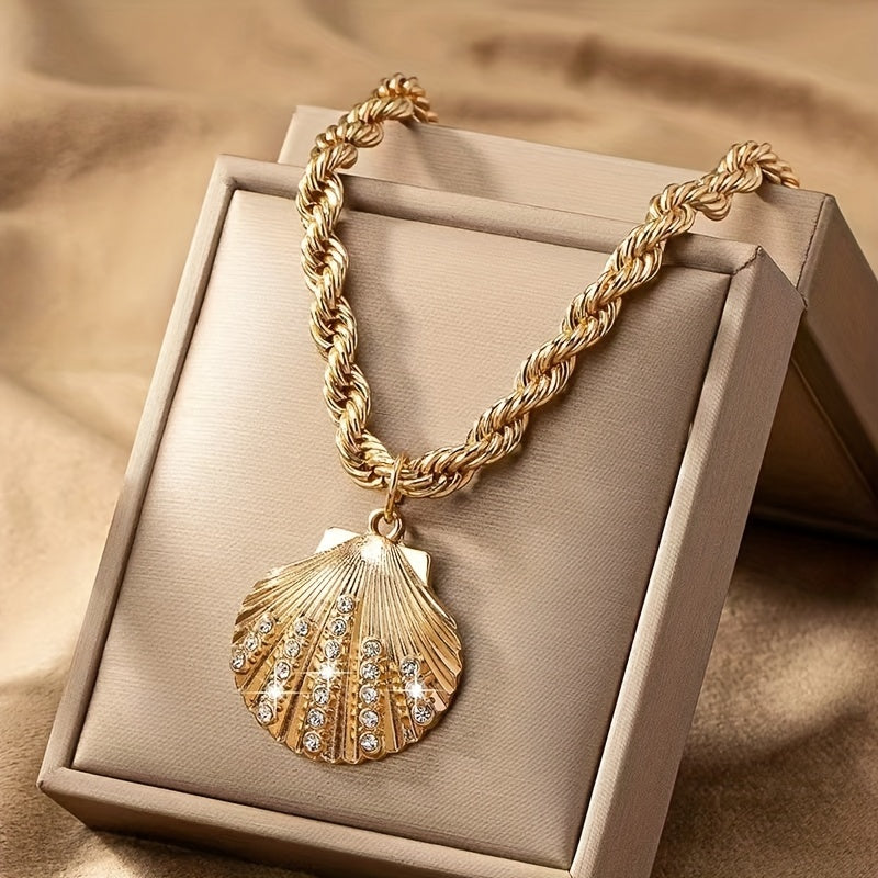 Gold-Tone Rope Chain Necklace with Crystal Shell