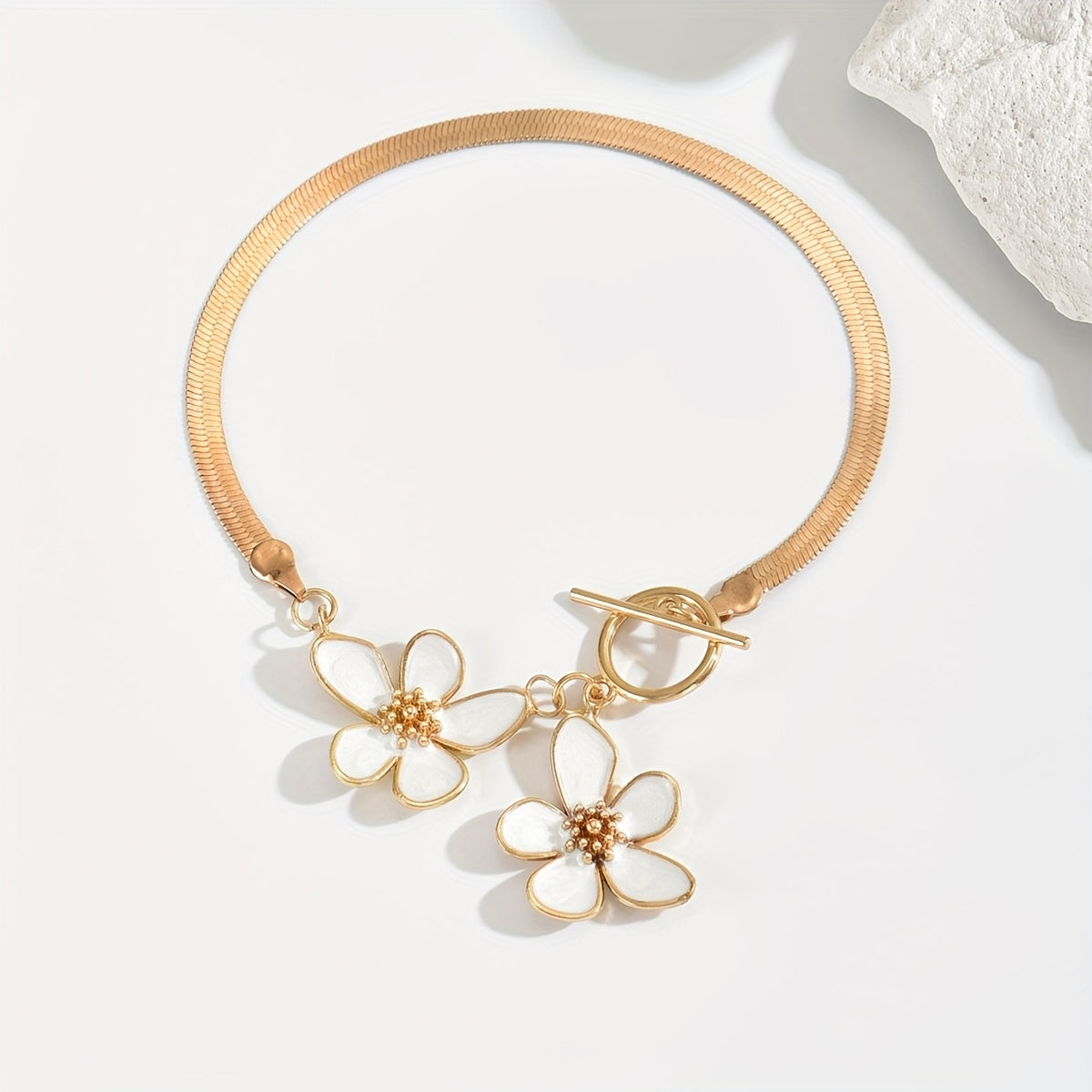 Bohemian Gold Tone Anklet with White Flower Charms