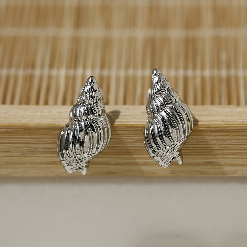 Gold and Silver Conch Shell Stud Earrings