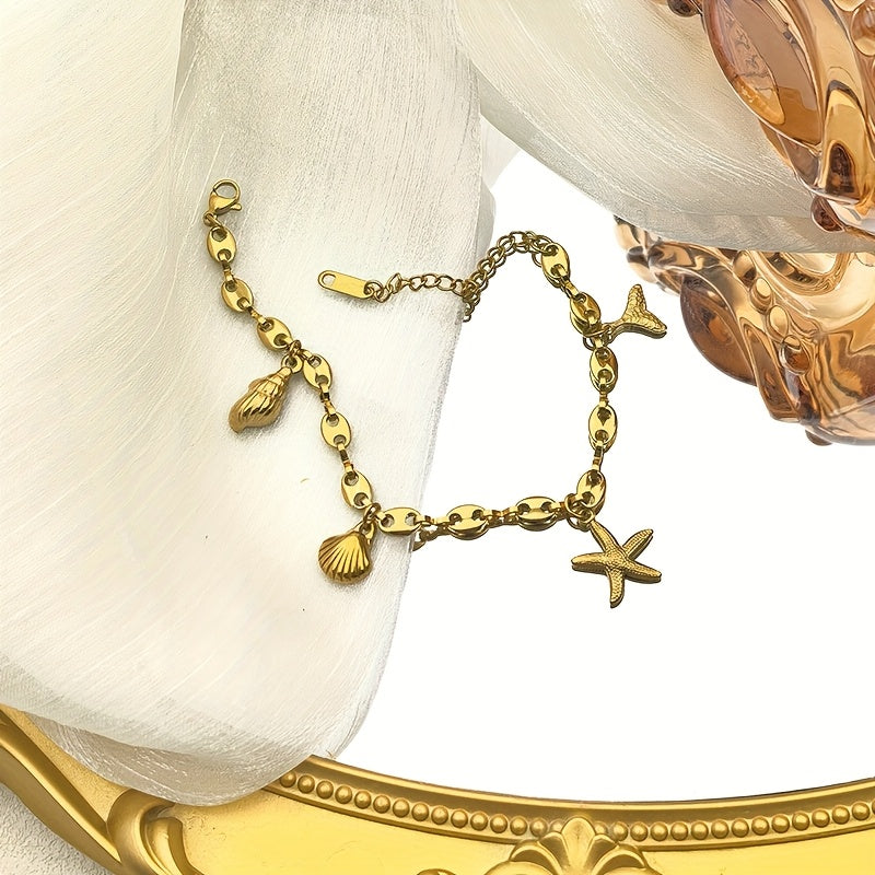 Gold-Tone Marine Life Link Charm Bracelet