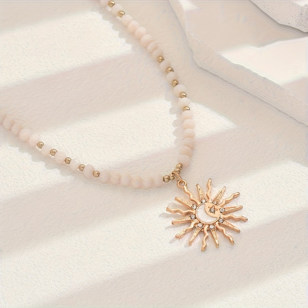 Turquoise Beaded Choker with Celestial Sun Moon Pendant