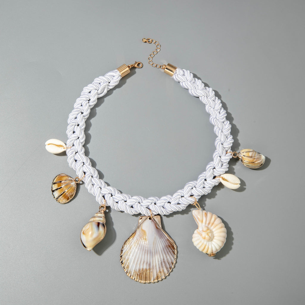Bohemian White Braided Choker with Natural Shells