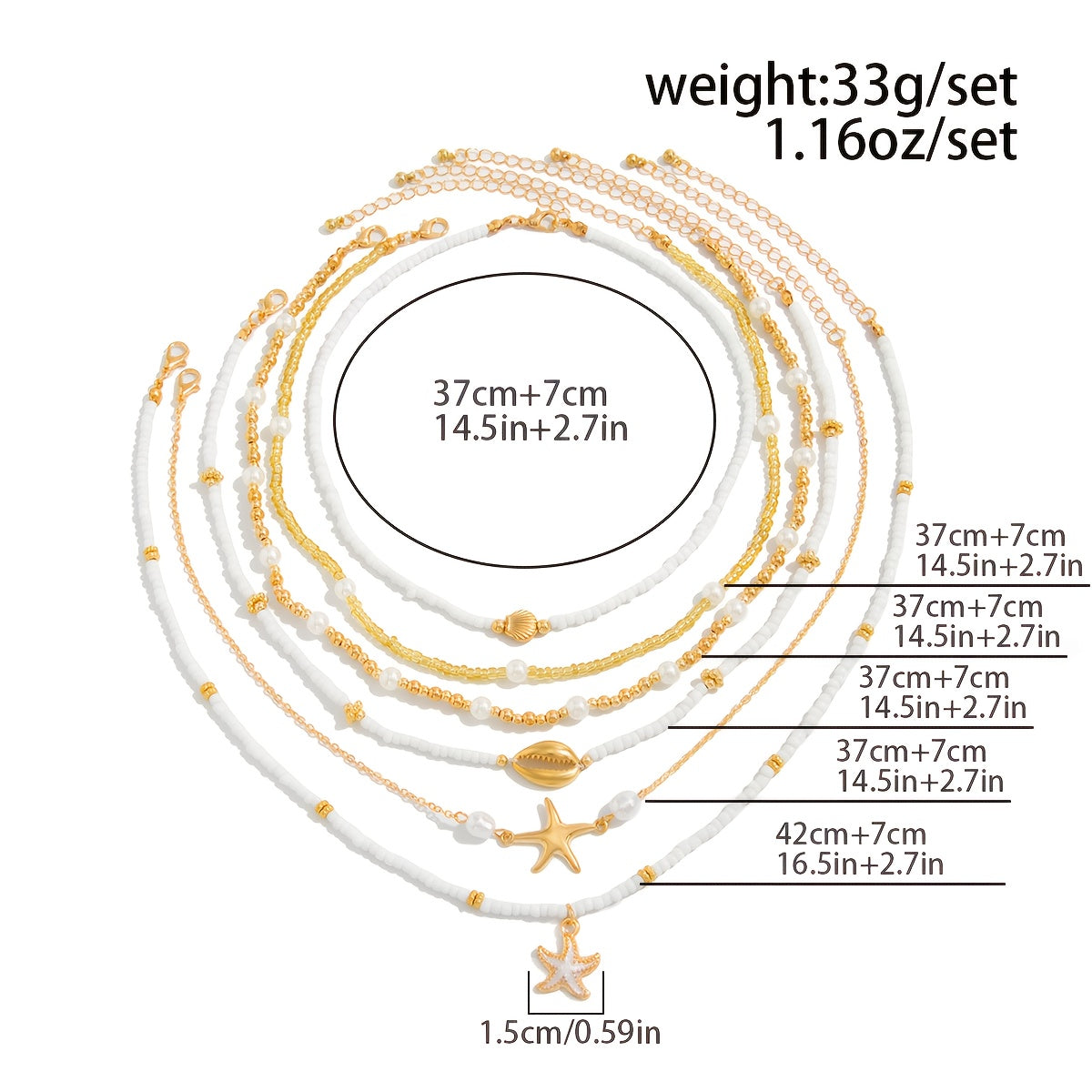 Bohemian Layered Necklace Set with Starfish & Shells