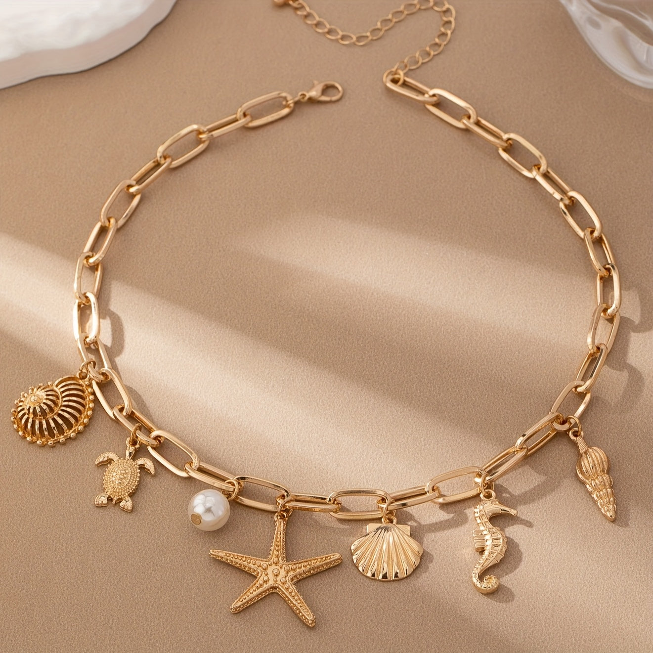 Gold-Tone Sea Life Charm Necklace in Zinc Alloy