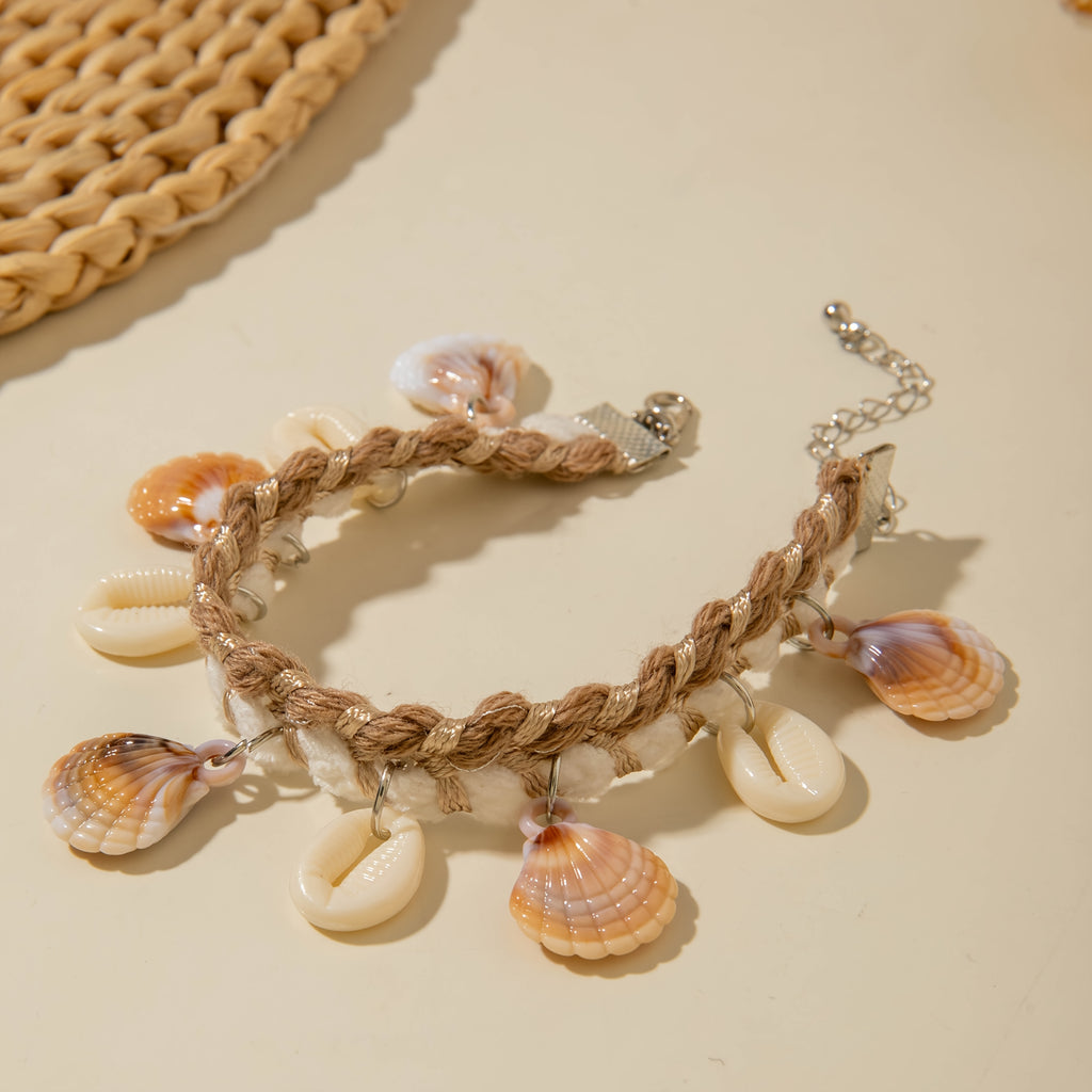 Bohemian Woven Rope and Shell Anklet