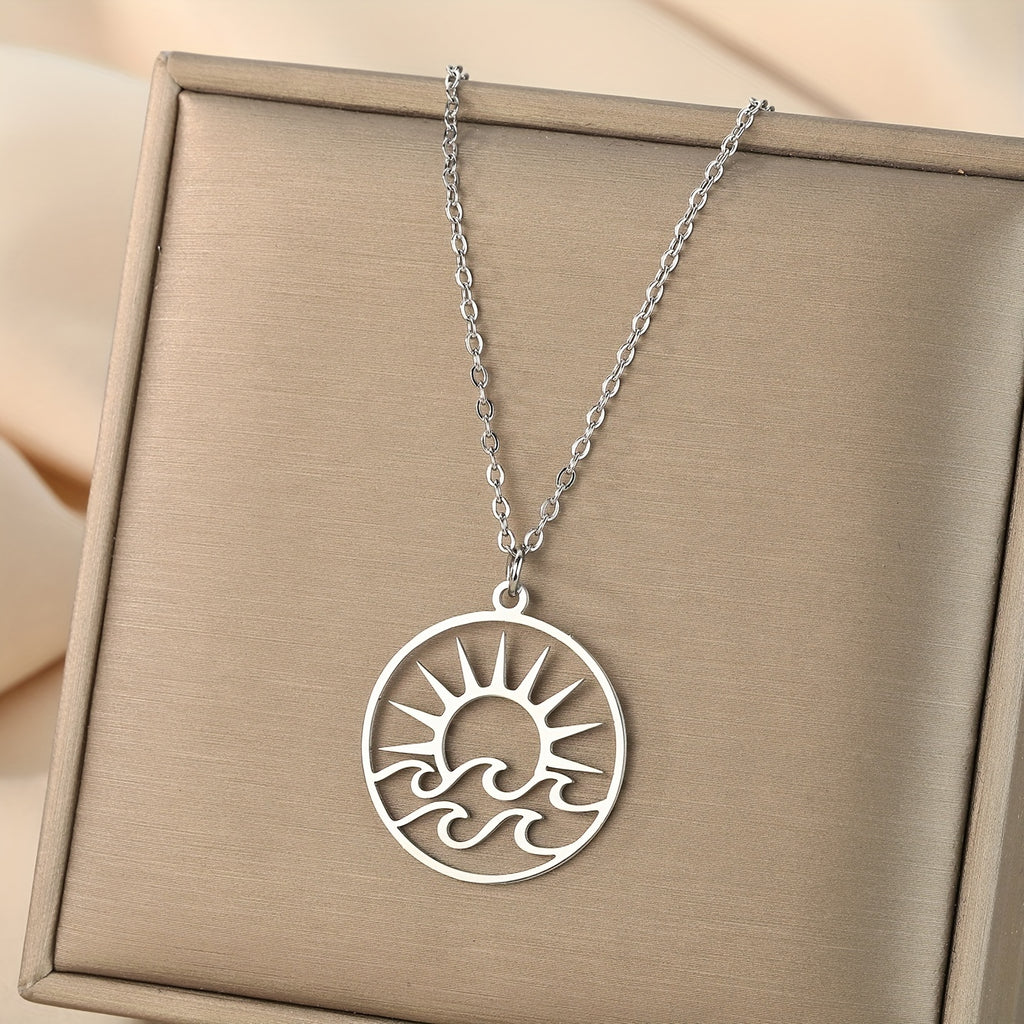 Gold-Tone Sun and Waves Pendant Necklace