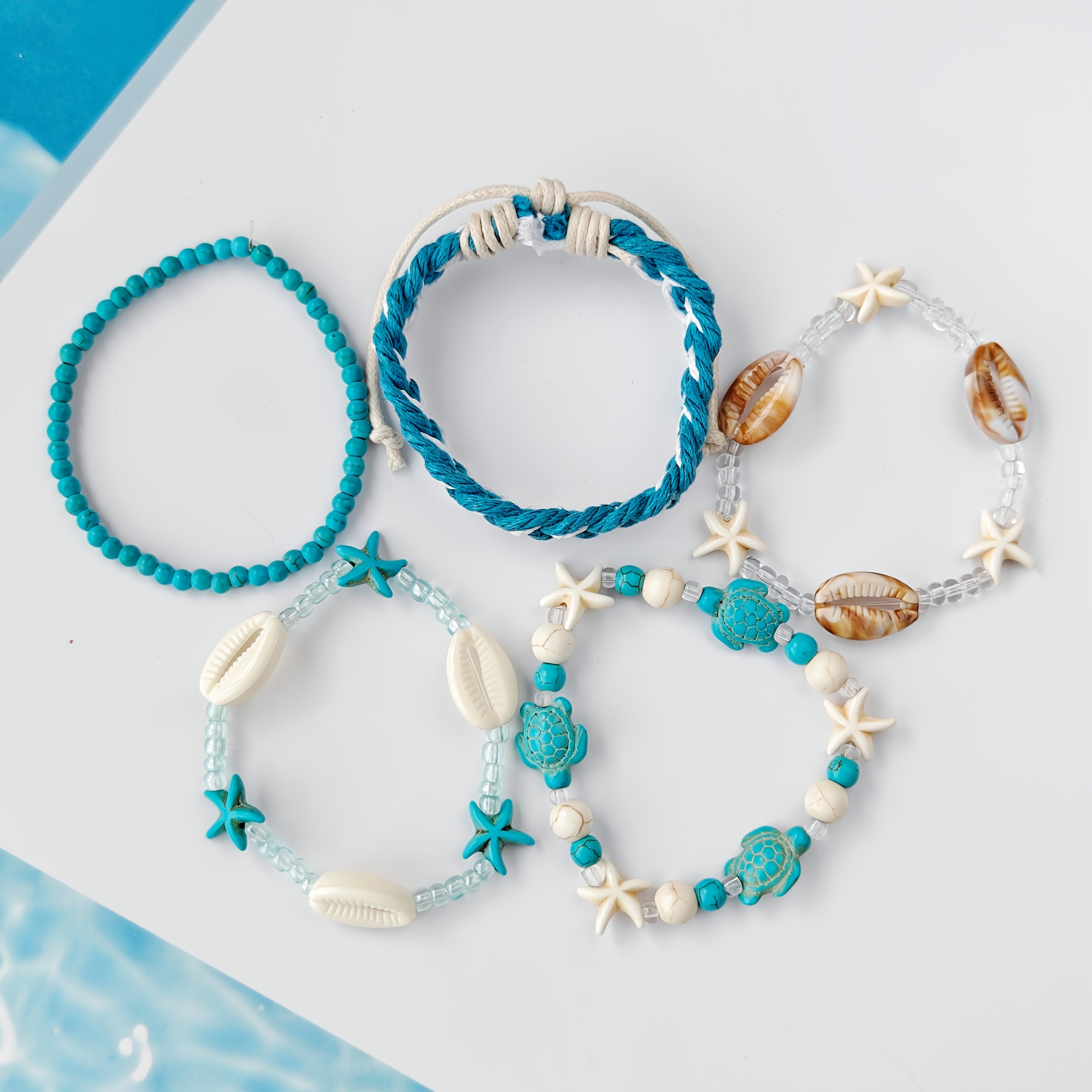 Blue & White Beachy Bracelets with Ocean Charms