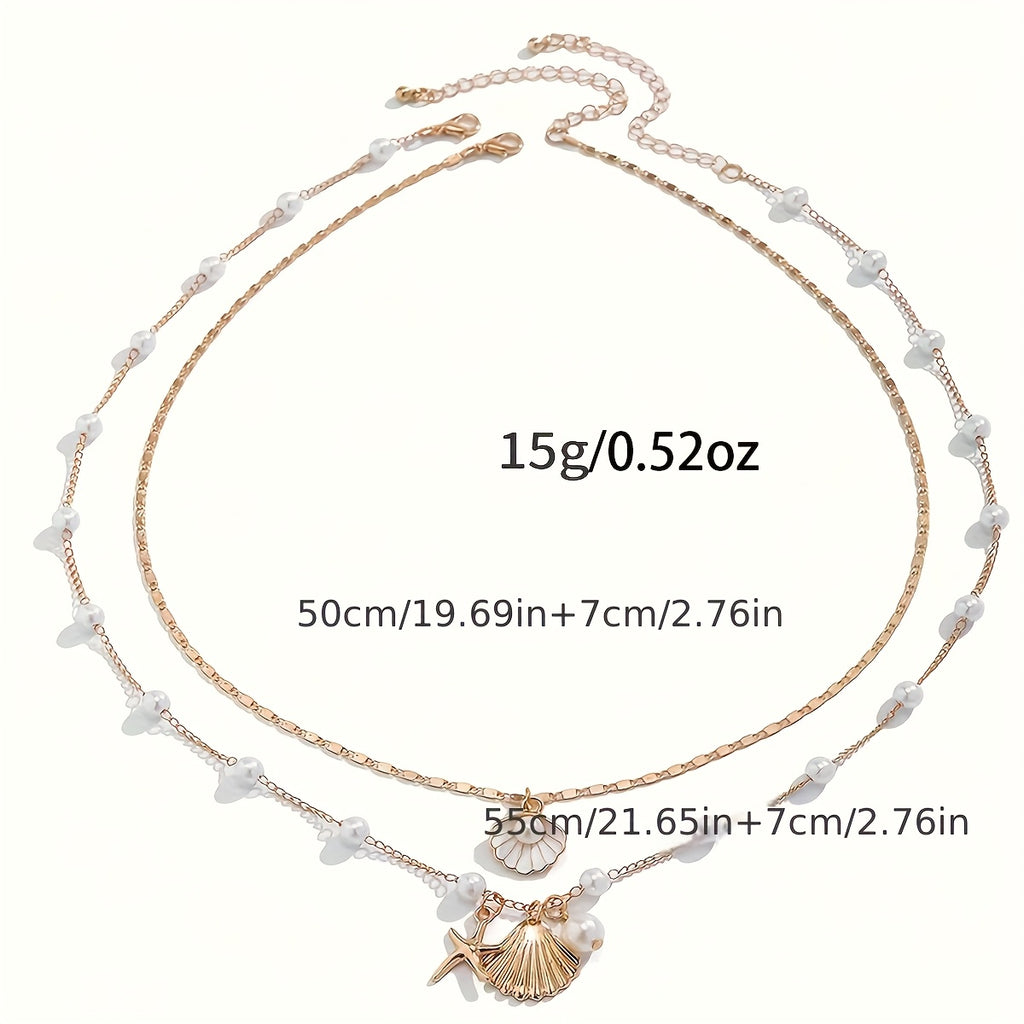 Gold Layered Pearl Seashell Charm Necklaces