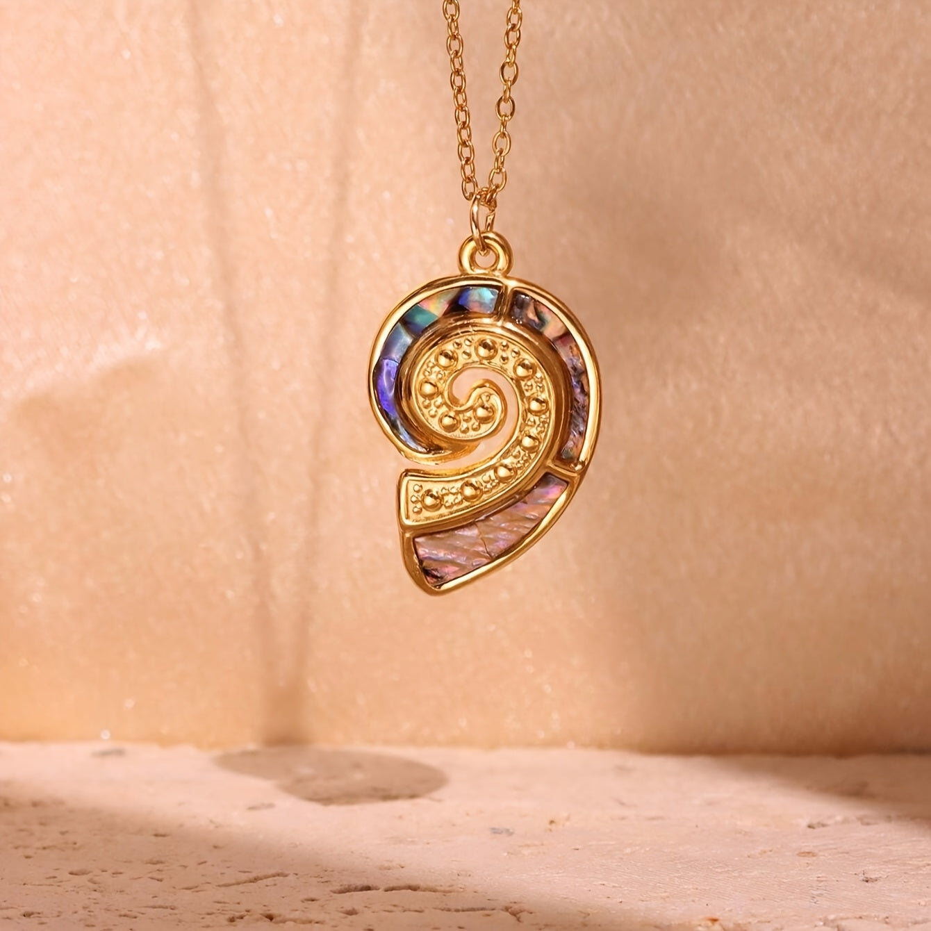 Gold Sea Life Pendant Necklaces with Shell Inlays
