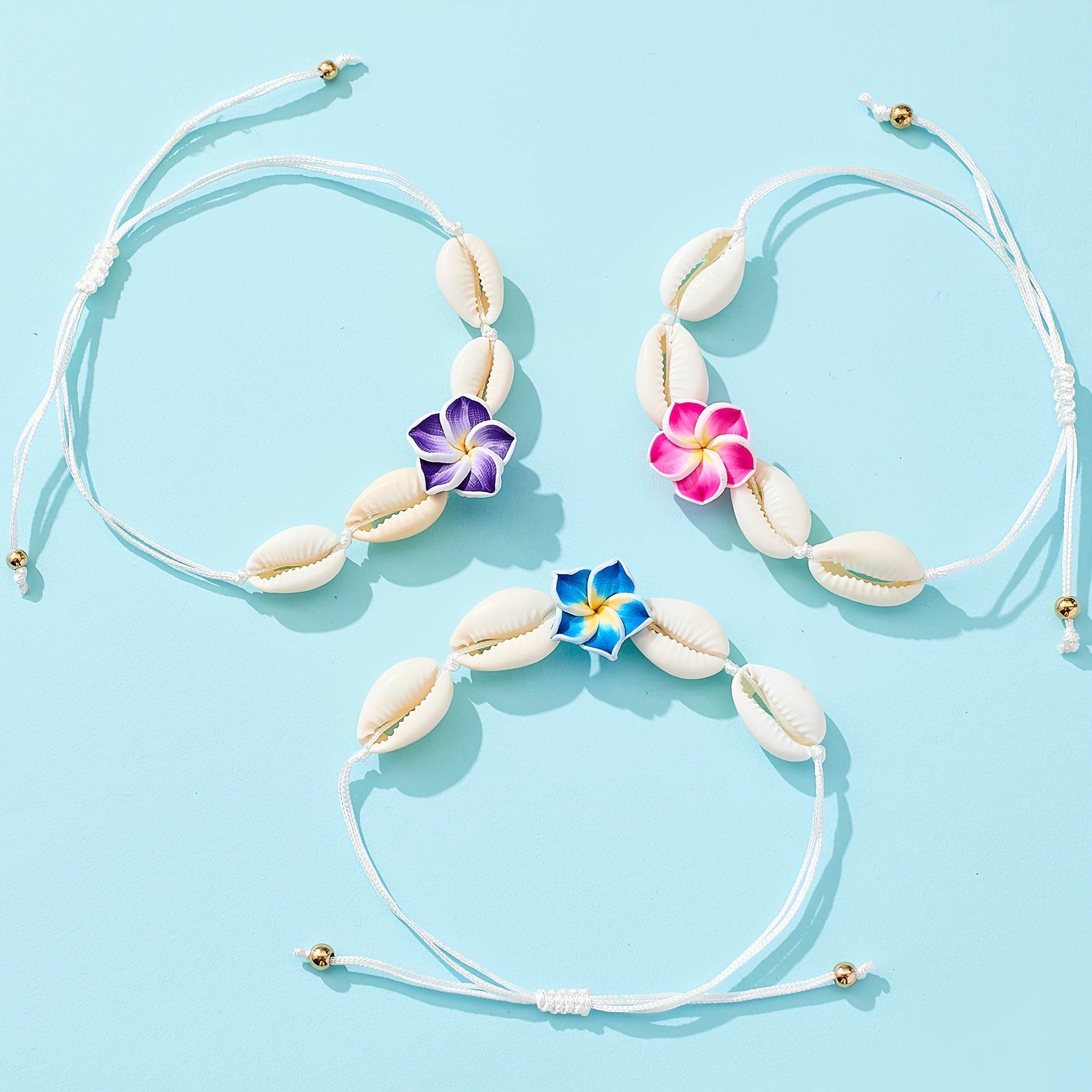 Adjustable Plumeria Flower Cowrie Shell Anklet