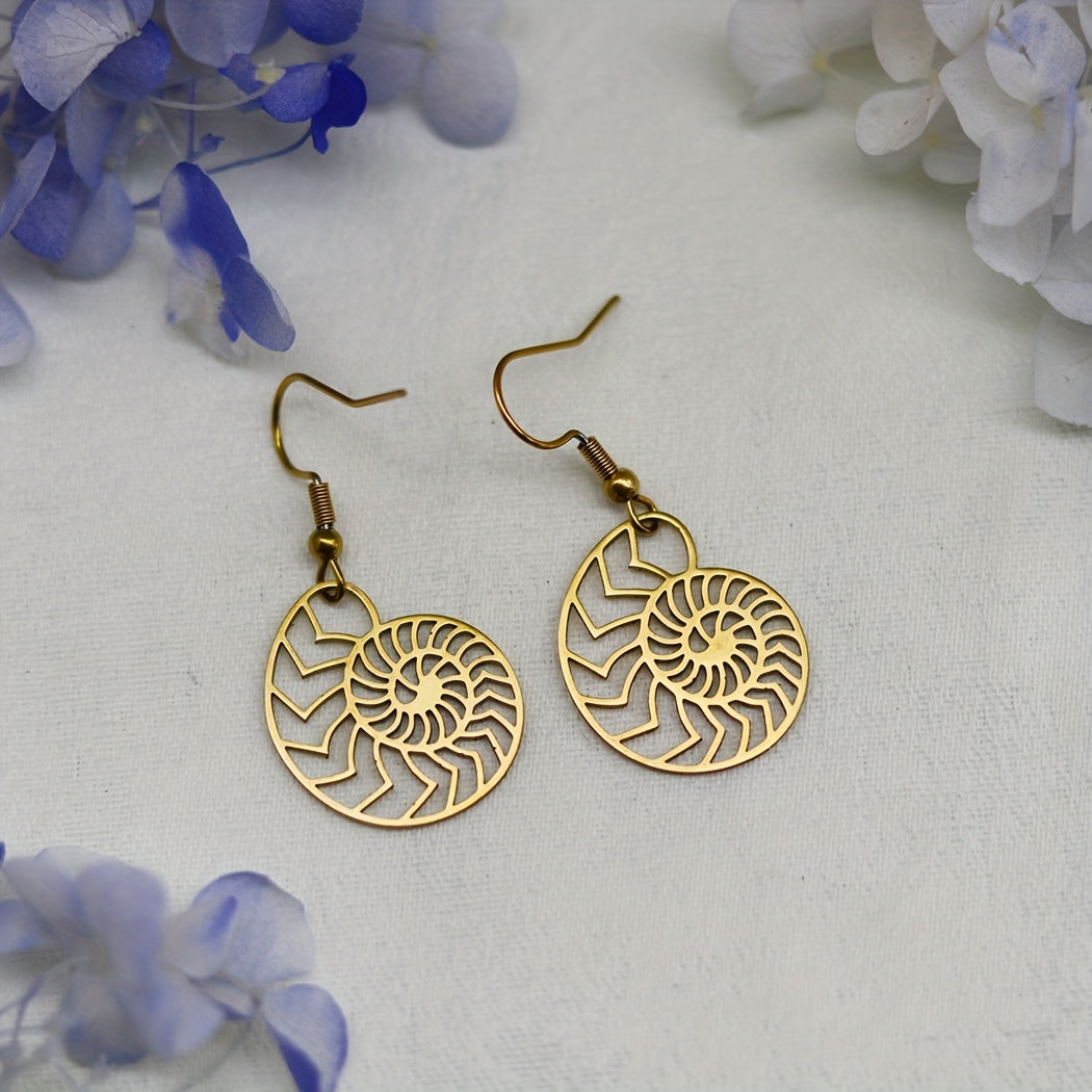 Gold Nautilus Shell Drop Earrings