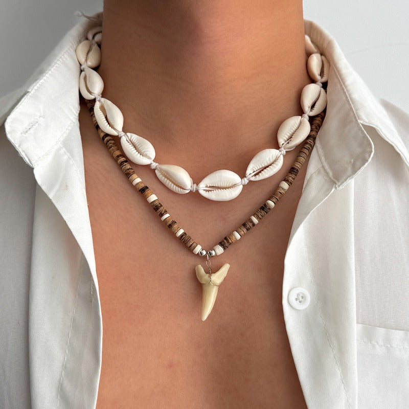Bohemian Layered Necklace with Shells & Shark Tooth