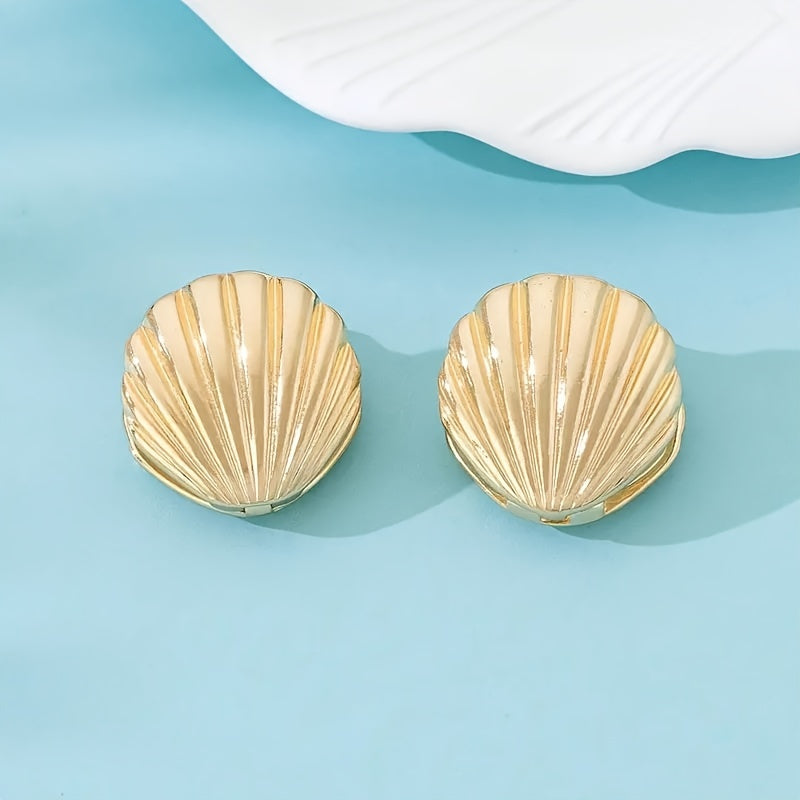 Fluted Gold-Tone Seashell Stud Earrings