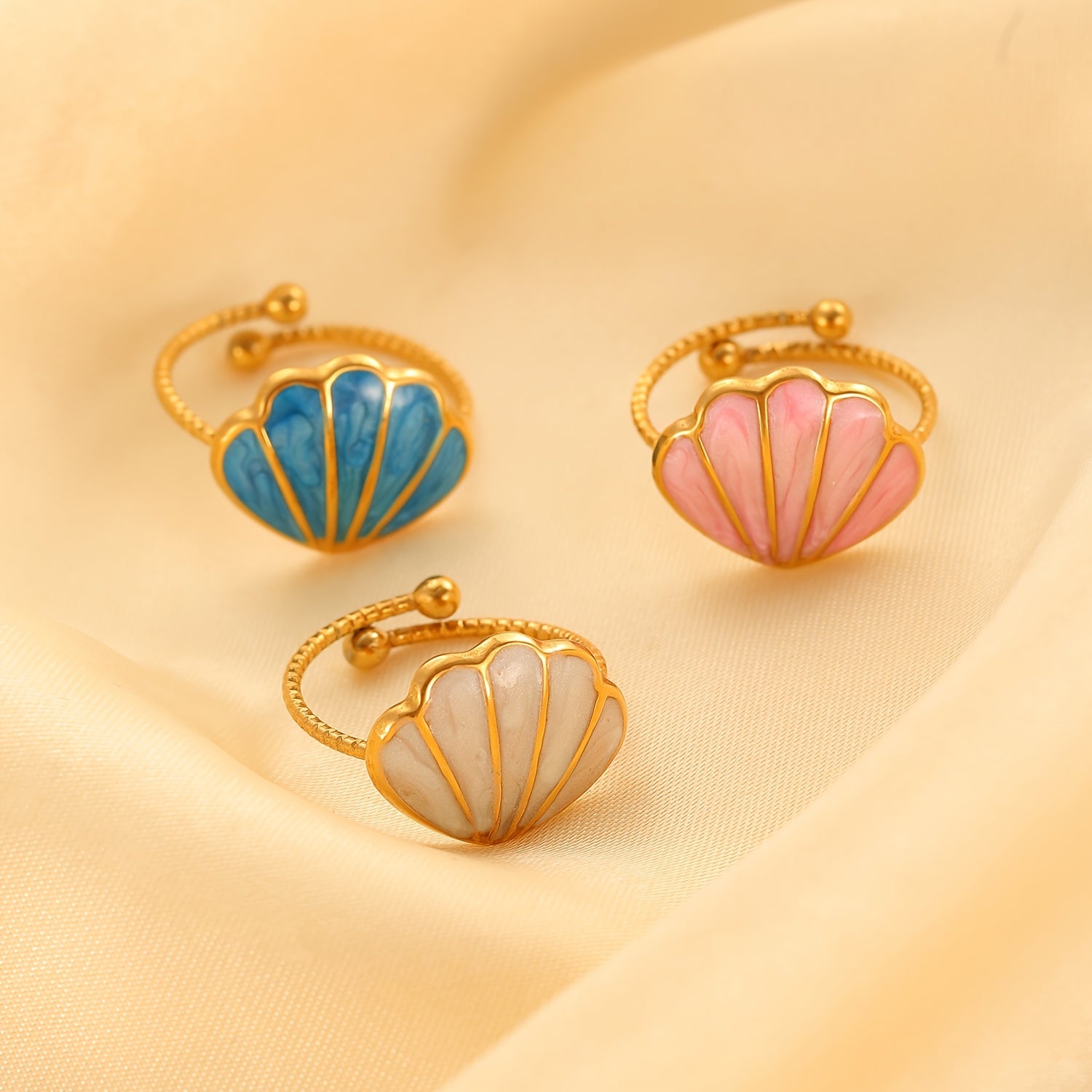 Colorful Enamel Seashell Gold Tone Open Ring