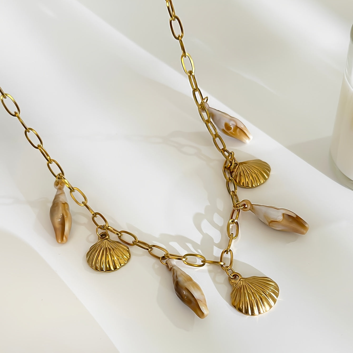 Bohemian Gold Chain Necklace with Shell Charms