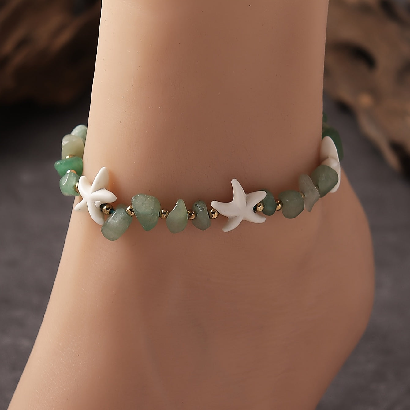 Adjustable Green Stone Starfish Anklet